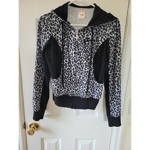 Candie's Vtg Hoodie Size Medium? Leopard Print Gray Black Full Zip Pockets Y2K